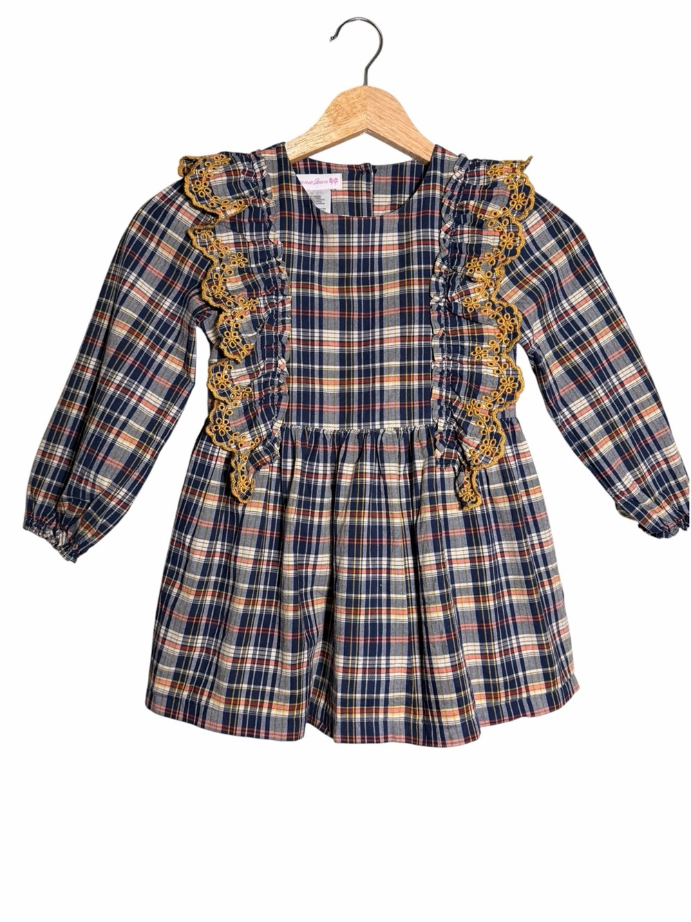 Bonnie Jean Navy & Mustard Plaid Ruffle-Trim Dress